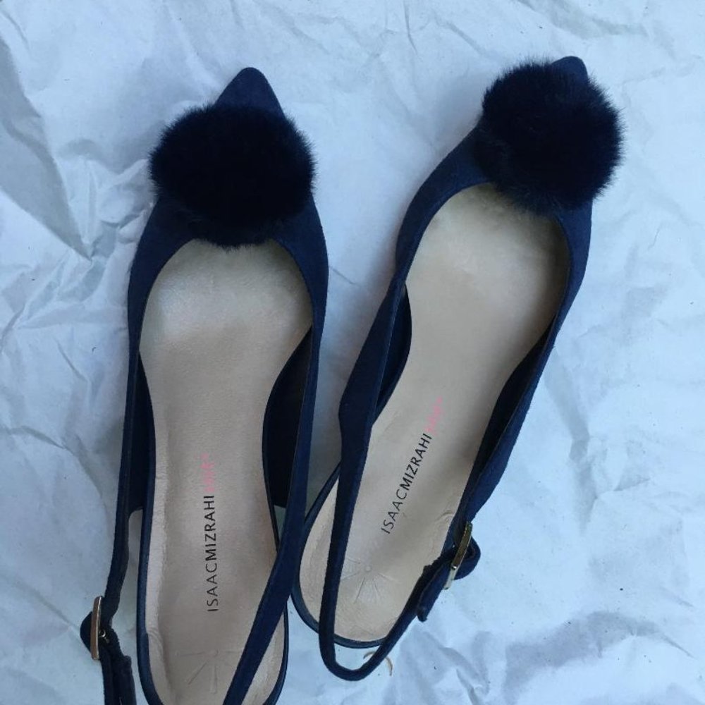 Blue Velvet PomPom Heels, NEW 9 Med